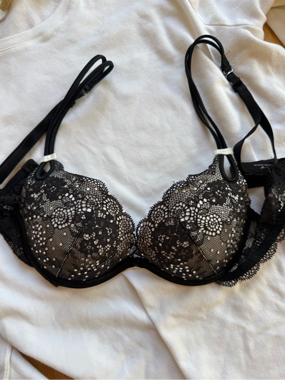 Lace sexy little things Black Push-Up Bra with rhinestones 32b 2011